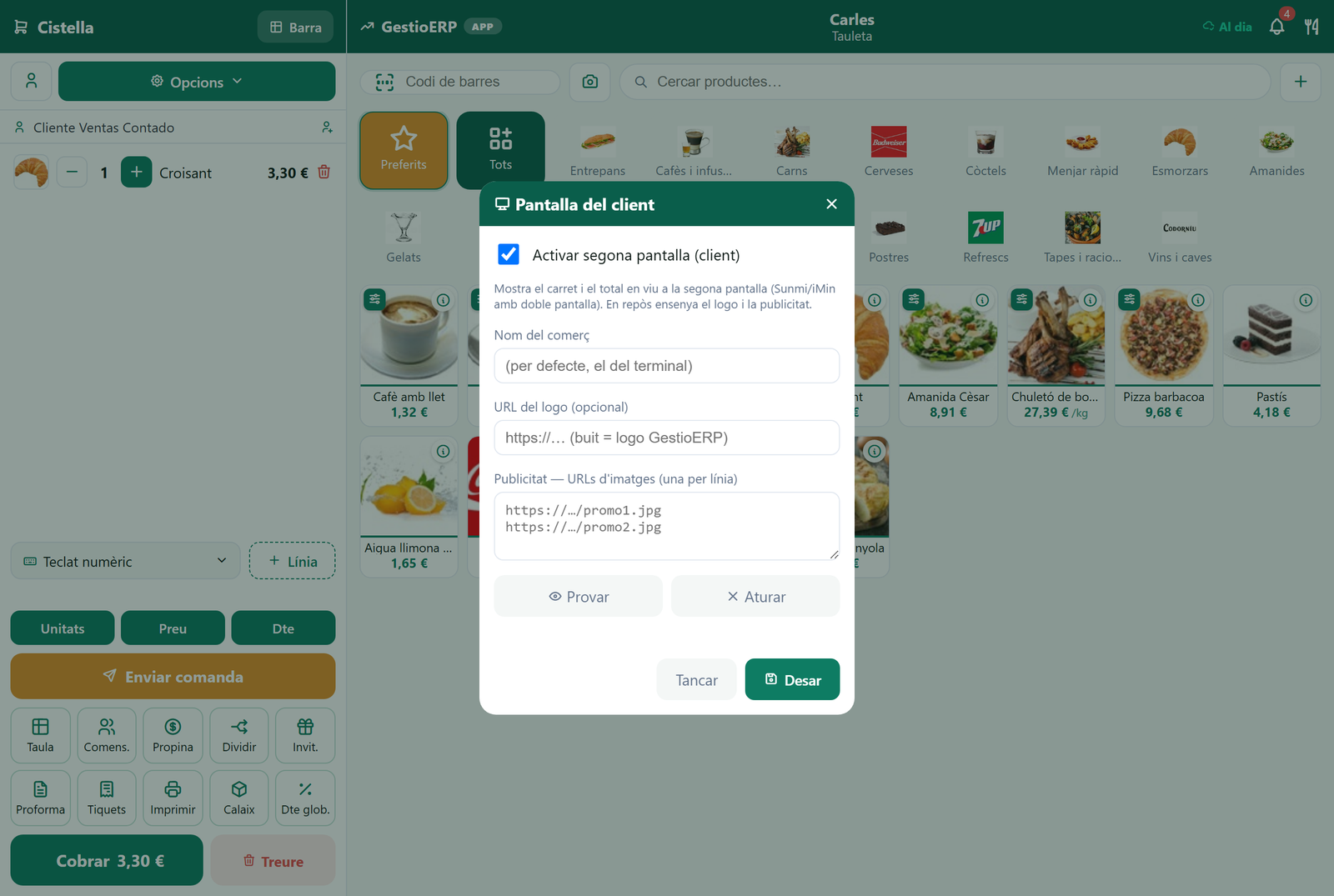 Configuració de la segona pantalla del client