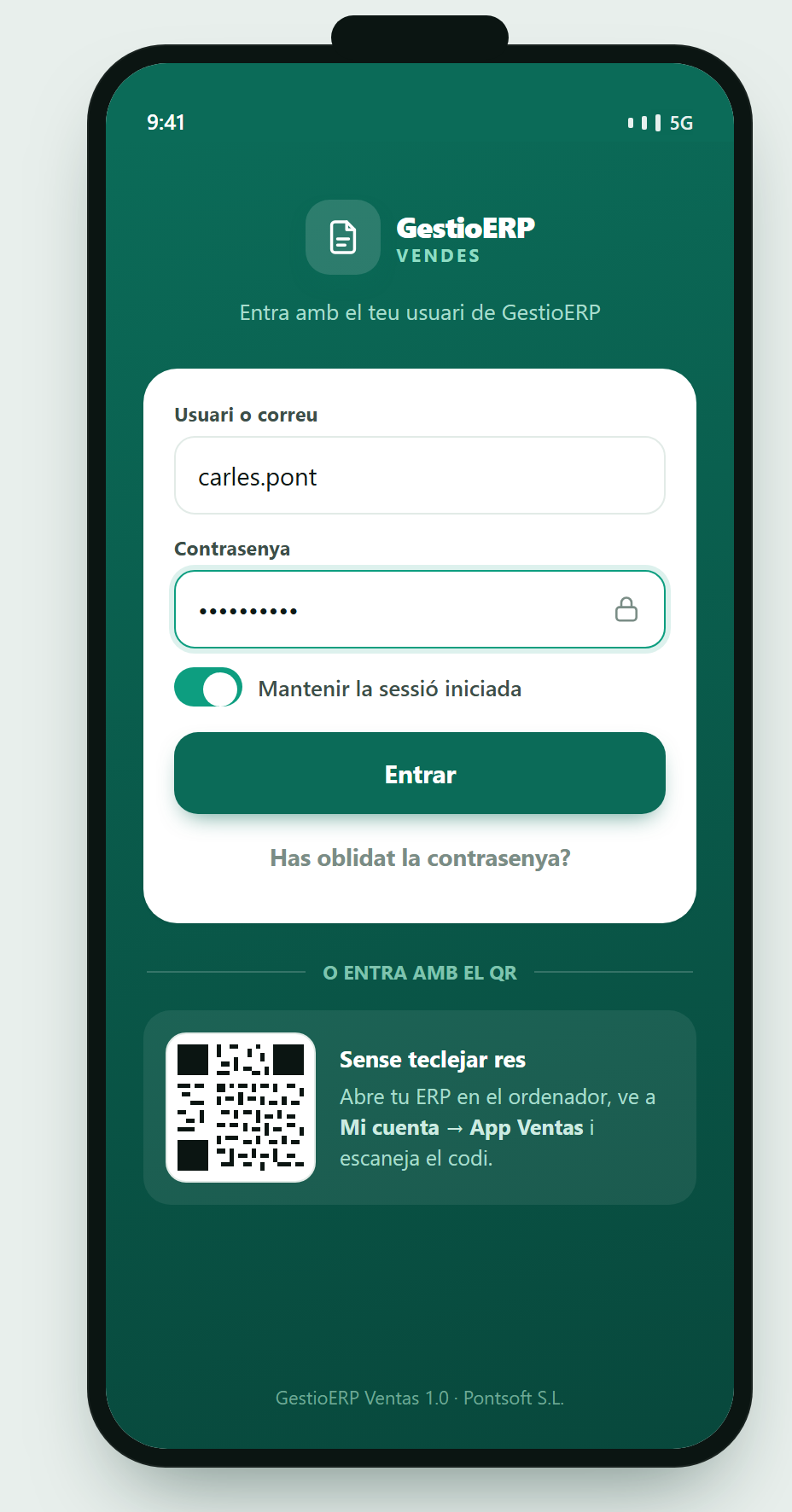 Pantalla d'accés de l'app