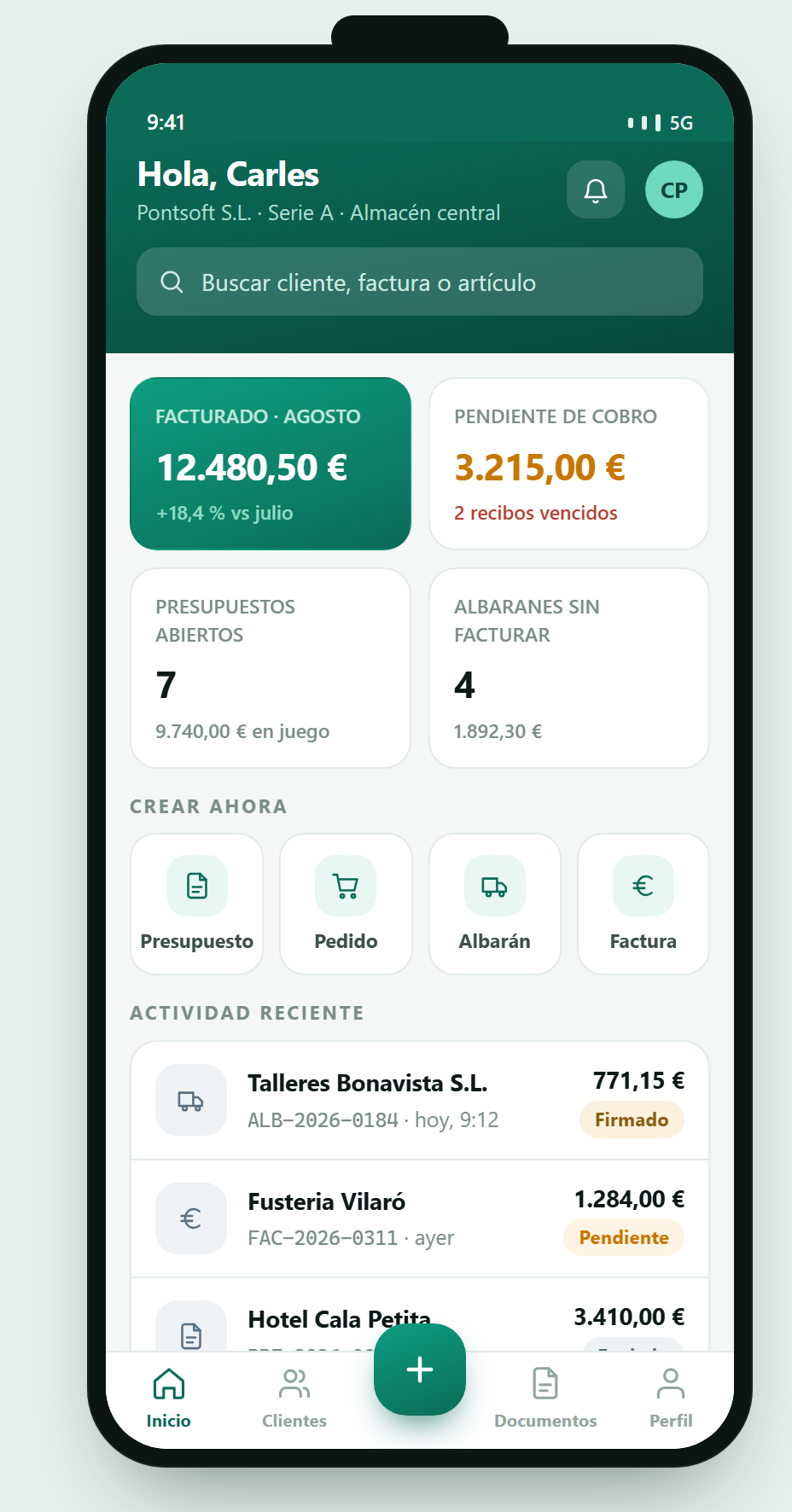 Inicio de la app móvil