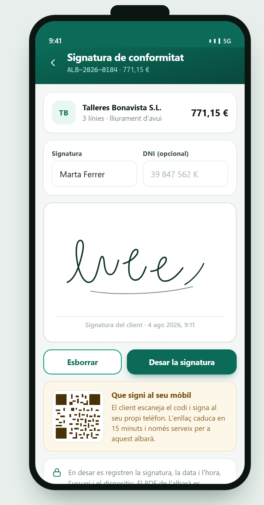 Pantalla de signatura
