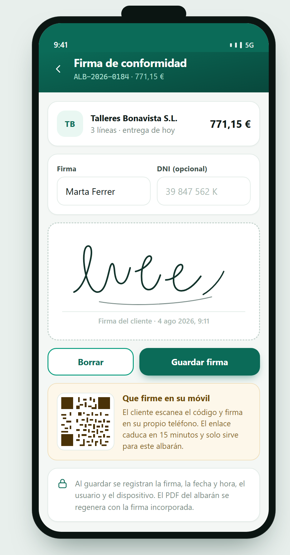 Firma del cliente