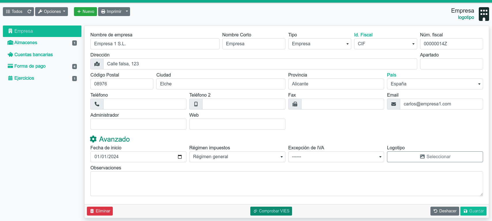 Cómo cambiar los datos de la empresa