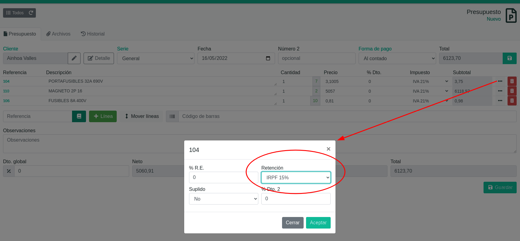 Com configurar les retencions d'IRPF