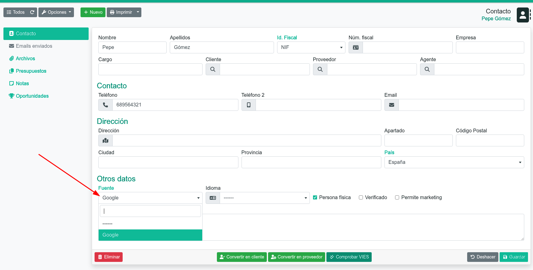 Cómo crear fuentes en el CRM