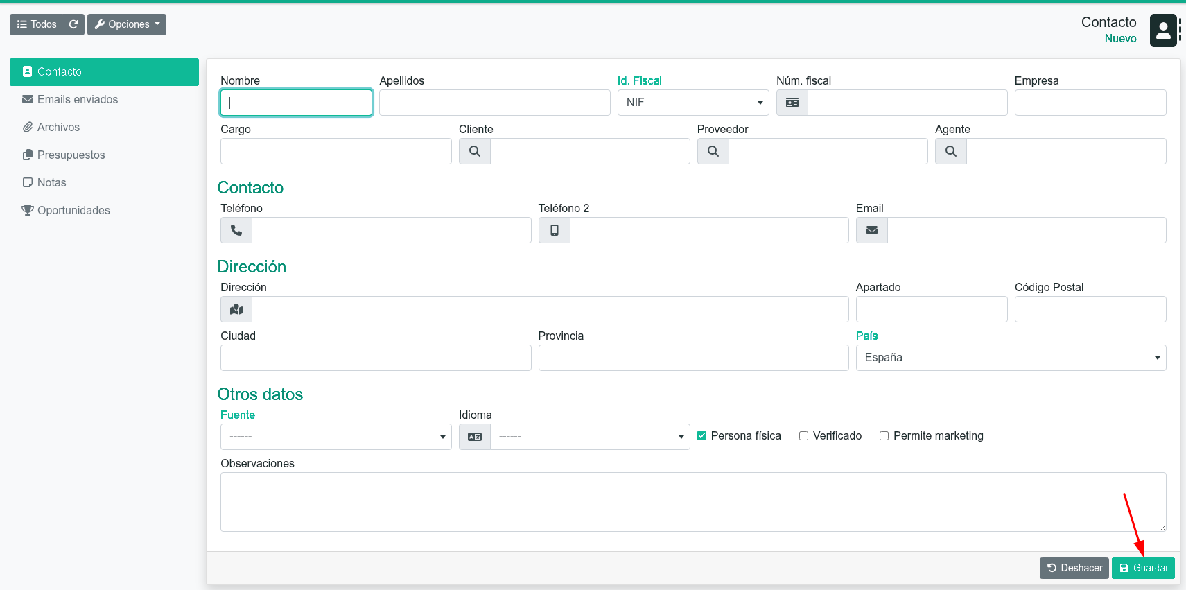 Cómo crear un contacto en el CRM