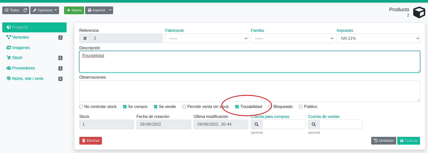 Activar la traçabilitat per producte