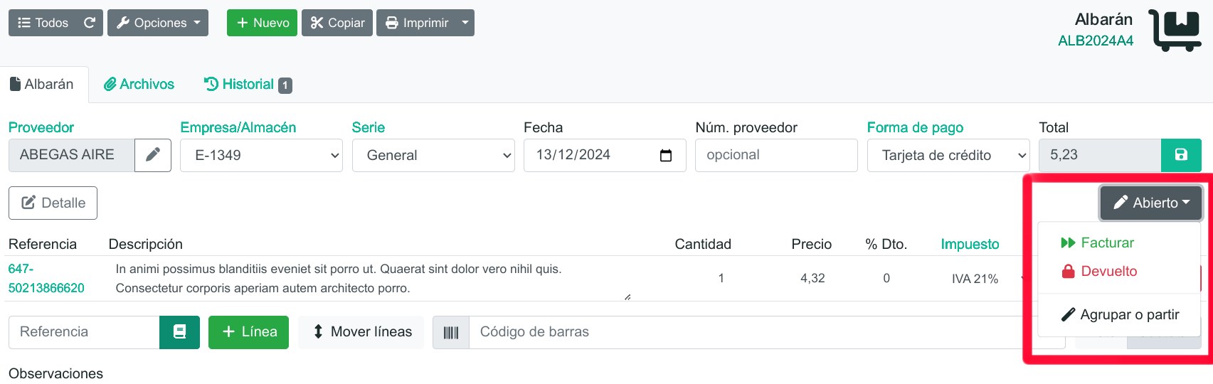 Com registrar un albarà de compra