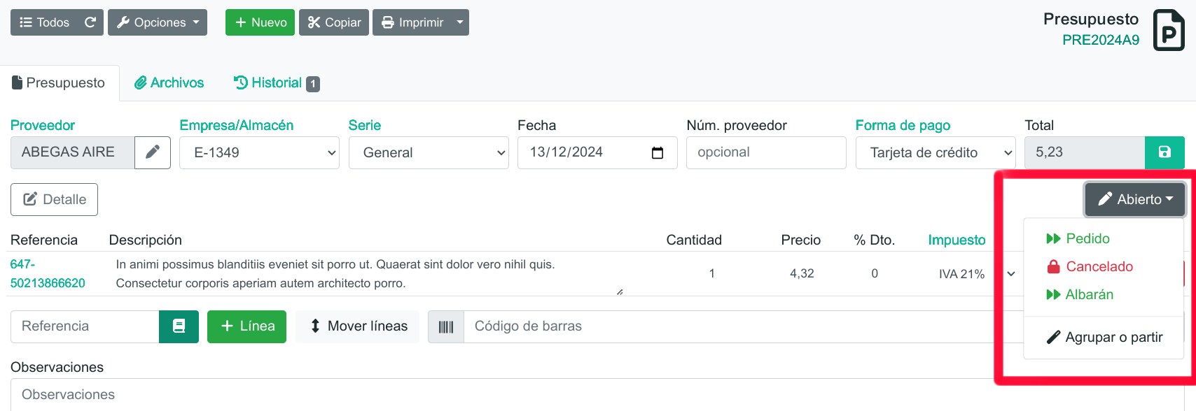 Cómo registrar un pedido de compra