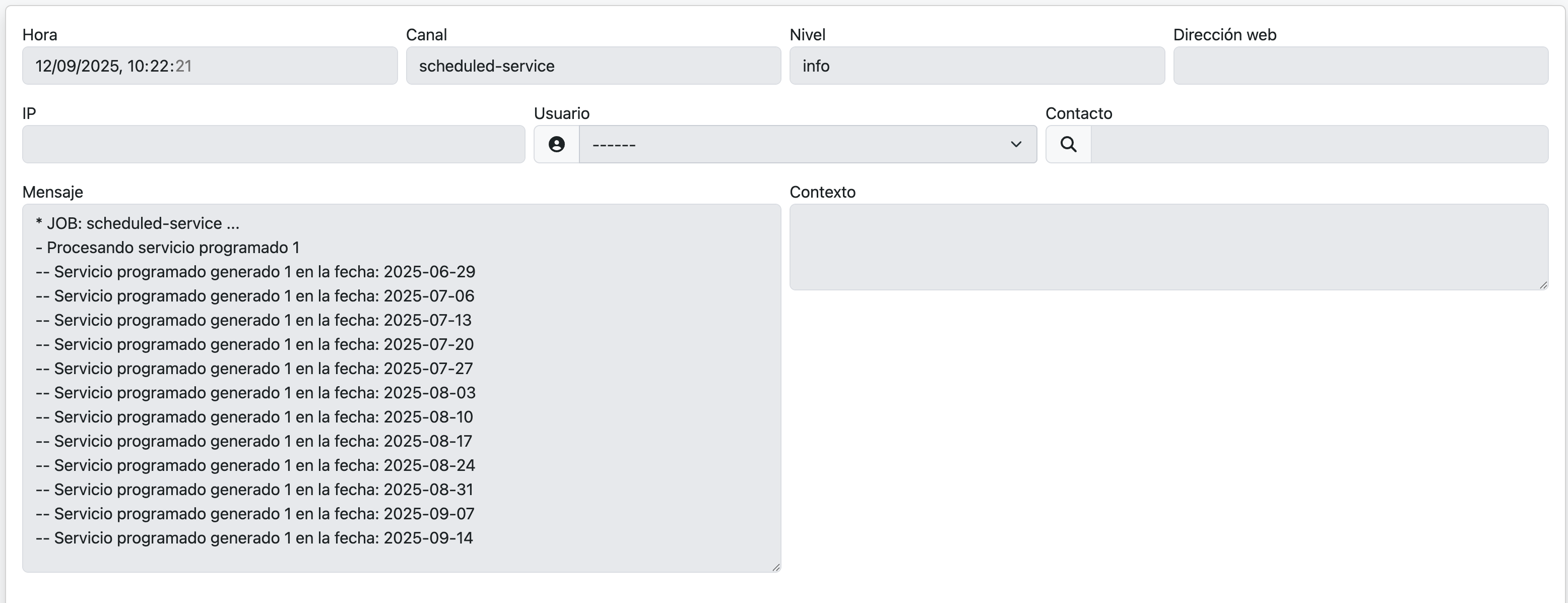 Creación automática de servicios programados