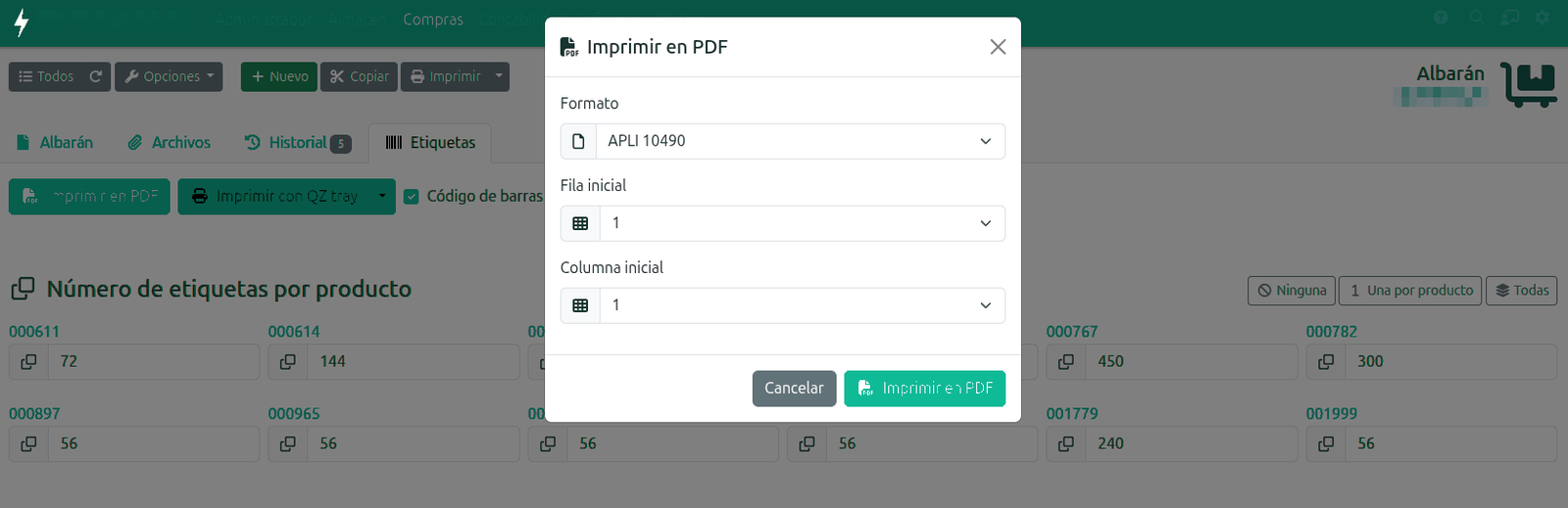 Formats d’etiquetes disponibles