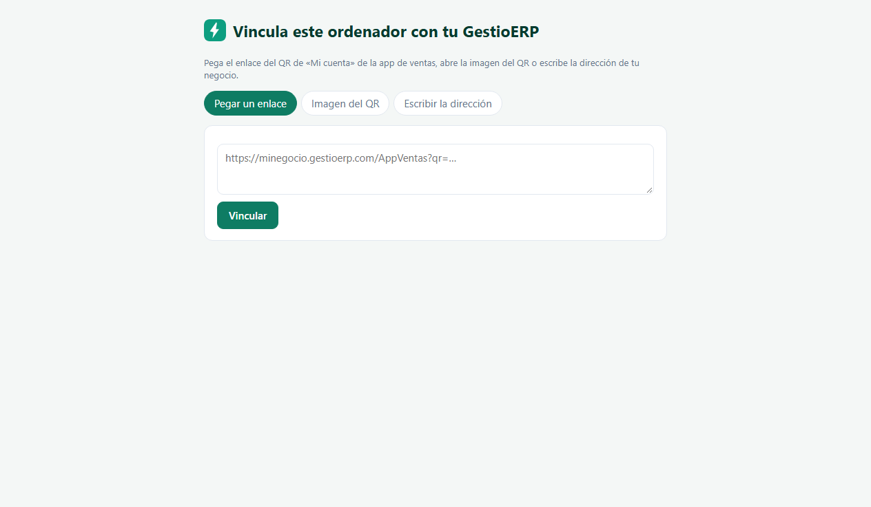 Vincular l'ordinador: enganxar l'enllaç, obrir la imatge del QR o escriure l'adreça