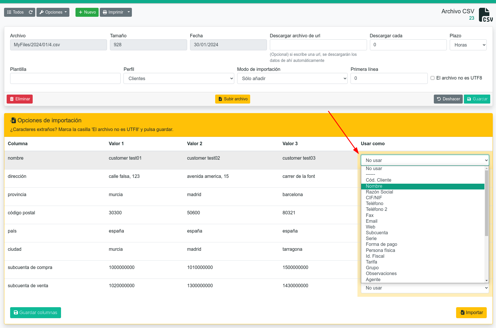 Importación avanzada y programada