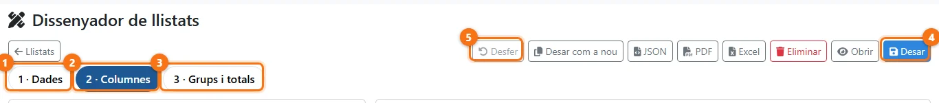 La barra del dissenyador: els tres passos, Desfer i Desar