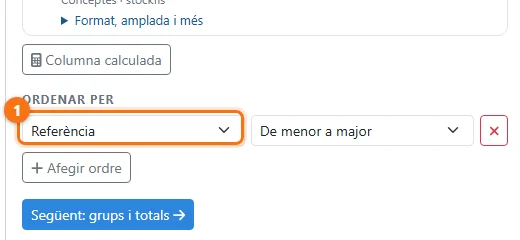 Ordenar per referència, de menor a major