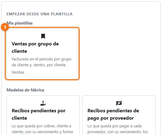 Las plantillas en el paso 1 de un listado nuevo