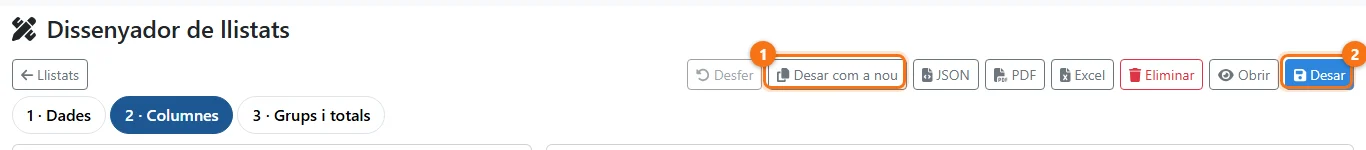 Desar com a nou, al costat de Desar
