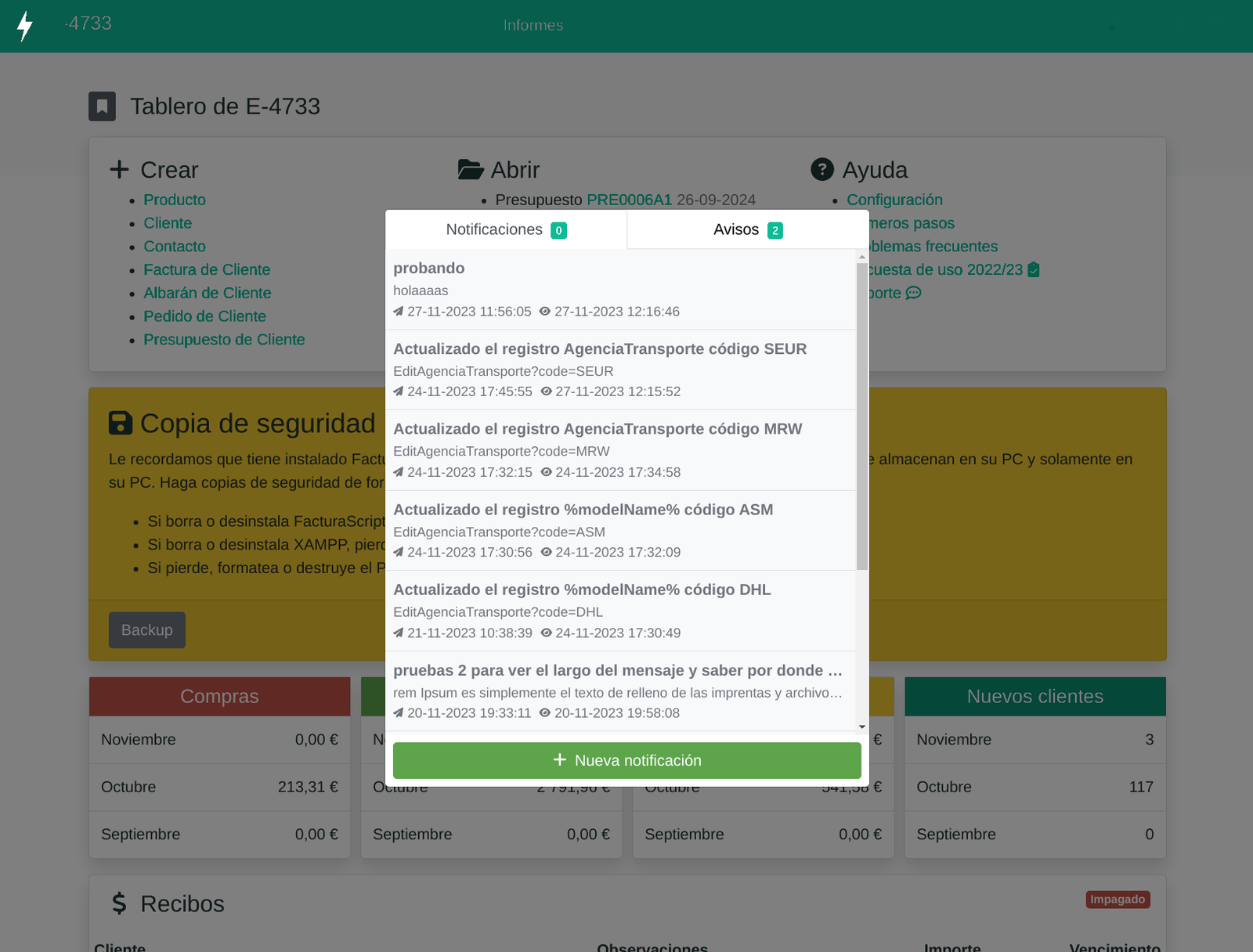 Notificaciones, avisos y correo