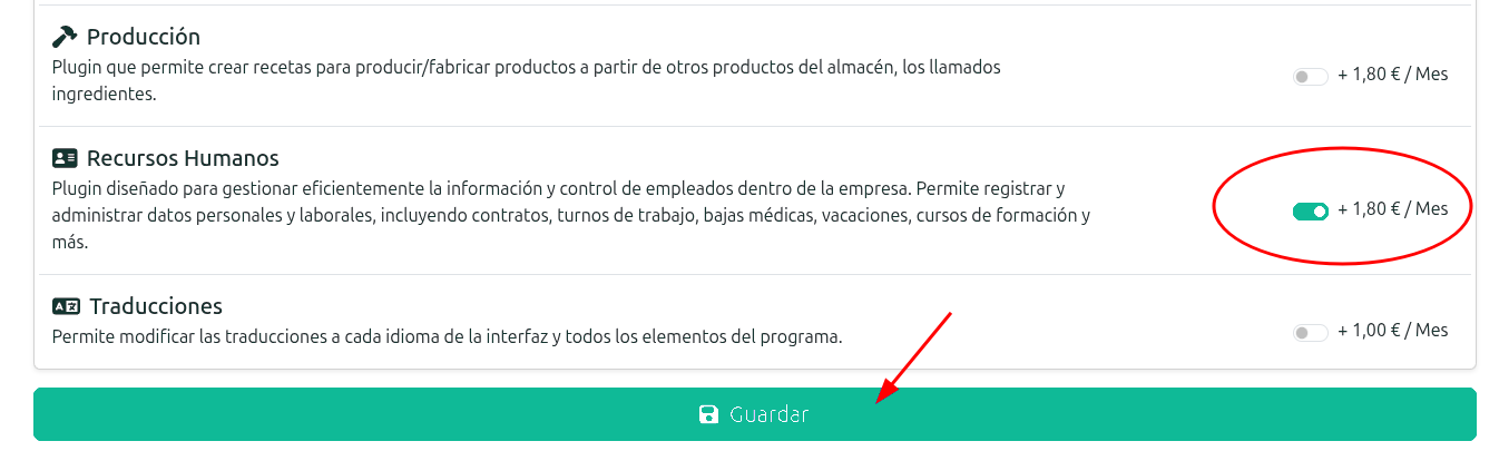 Módulos y mejoras disponibles