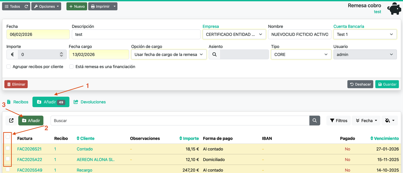 Remesa bancaria SEPA (cobros)