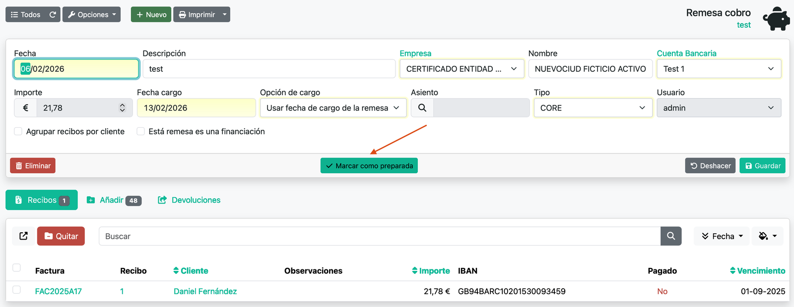 Remesa bancaria SEPA (cobros)