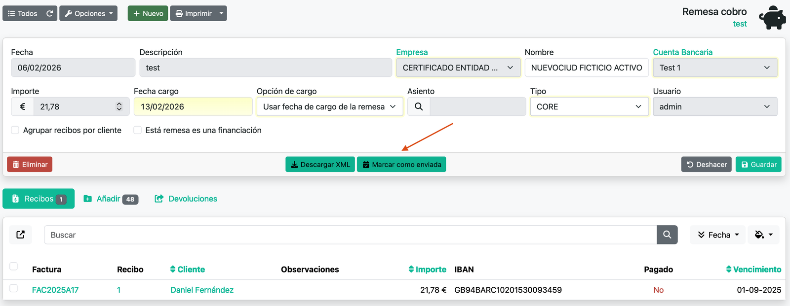 Remesa bancaria SEPA (cobros)