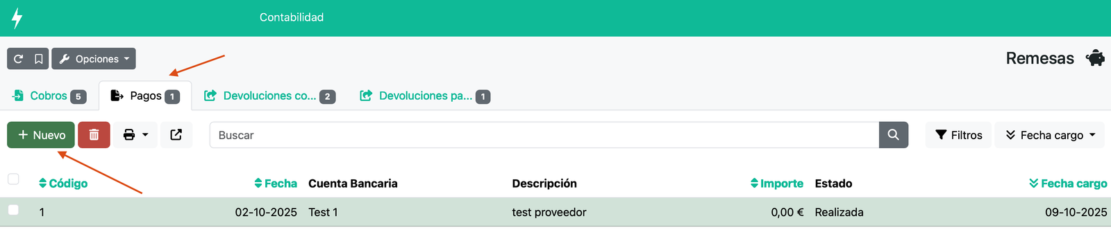 Remesa SEPA de pago (proveedores)