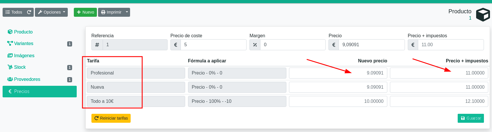 Descuentos y tarifas