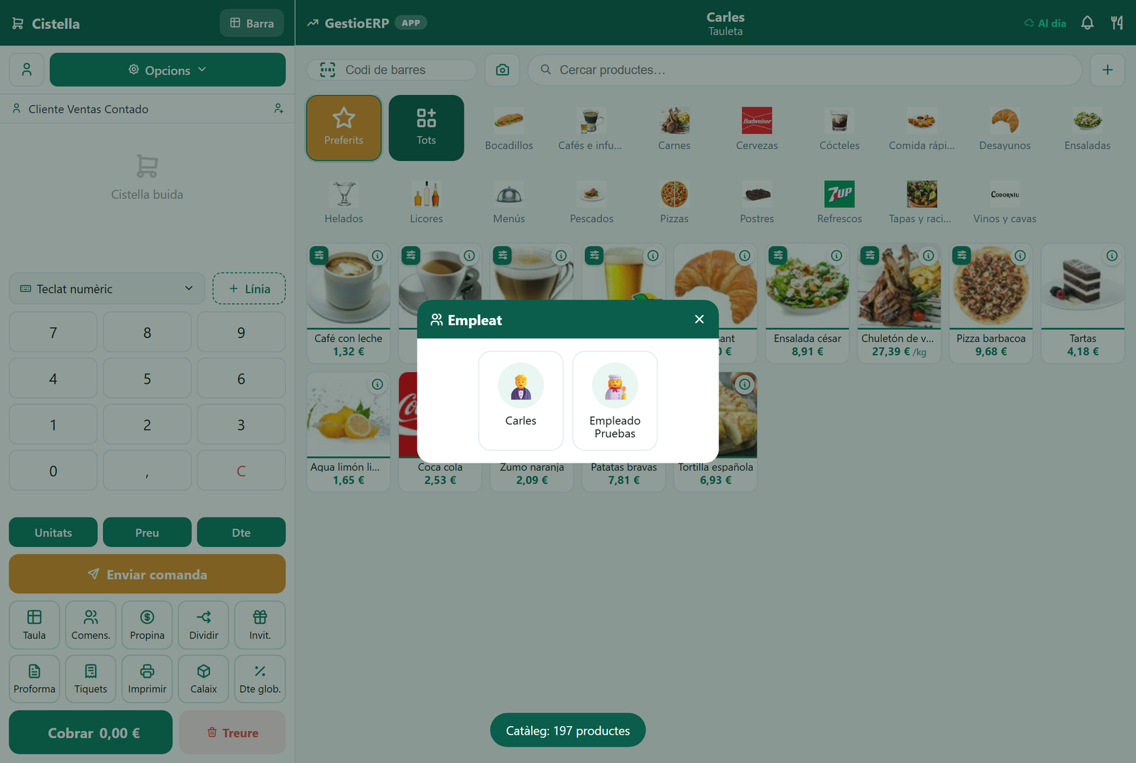 Selector de empleado al entrar en el TPV