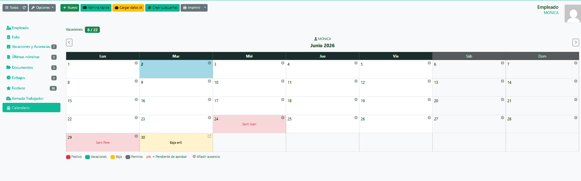 Calendari, festius i absències