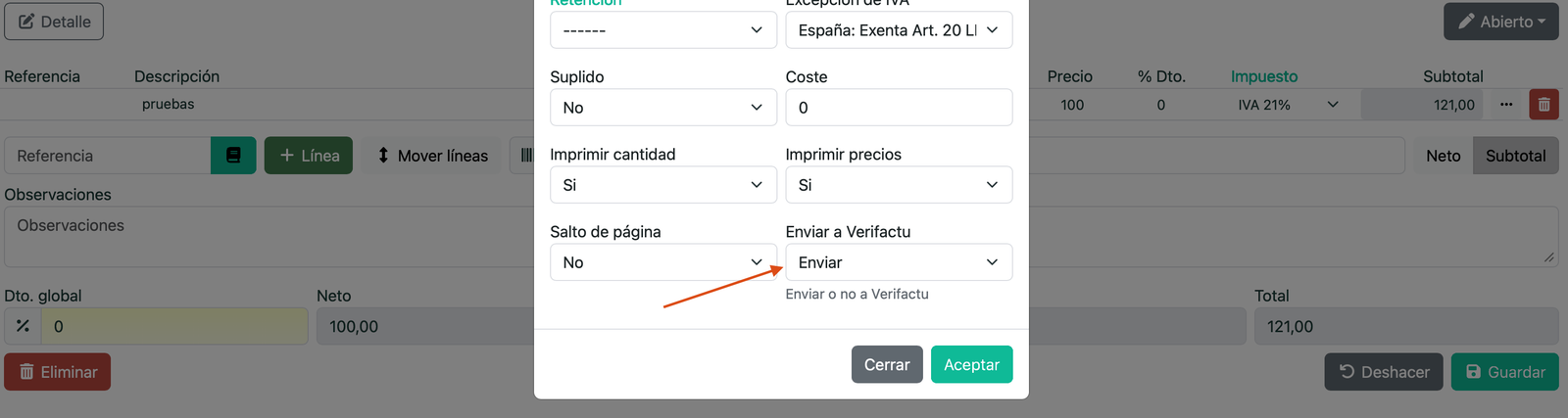 Enviar una factura a Verifactu