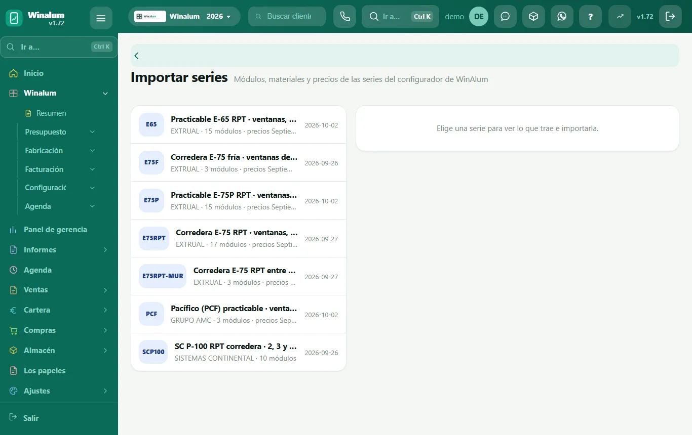 Importar sèries del configurador