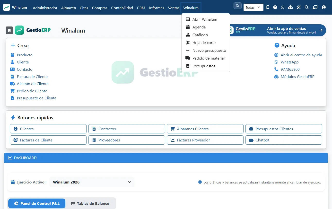 El menú Winalum de GestioERP clàssic