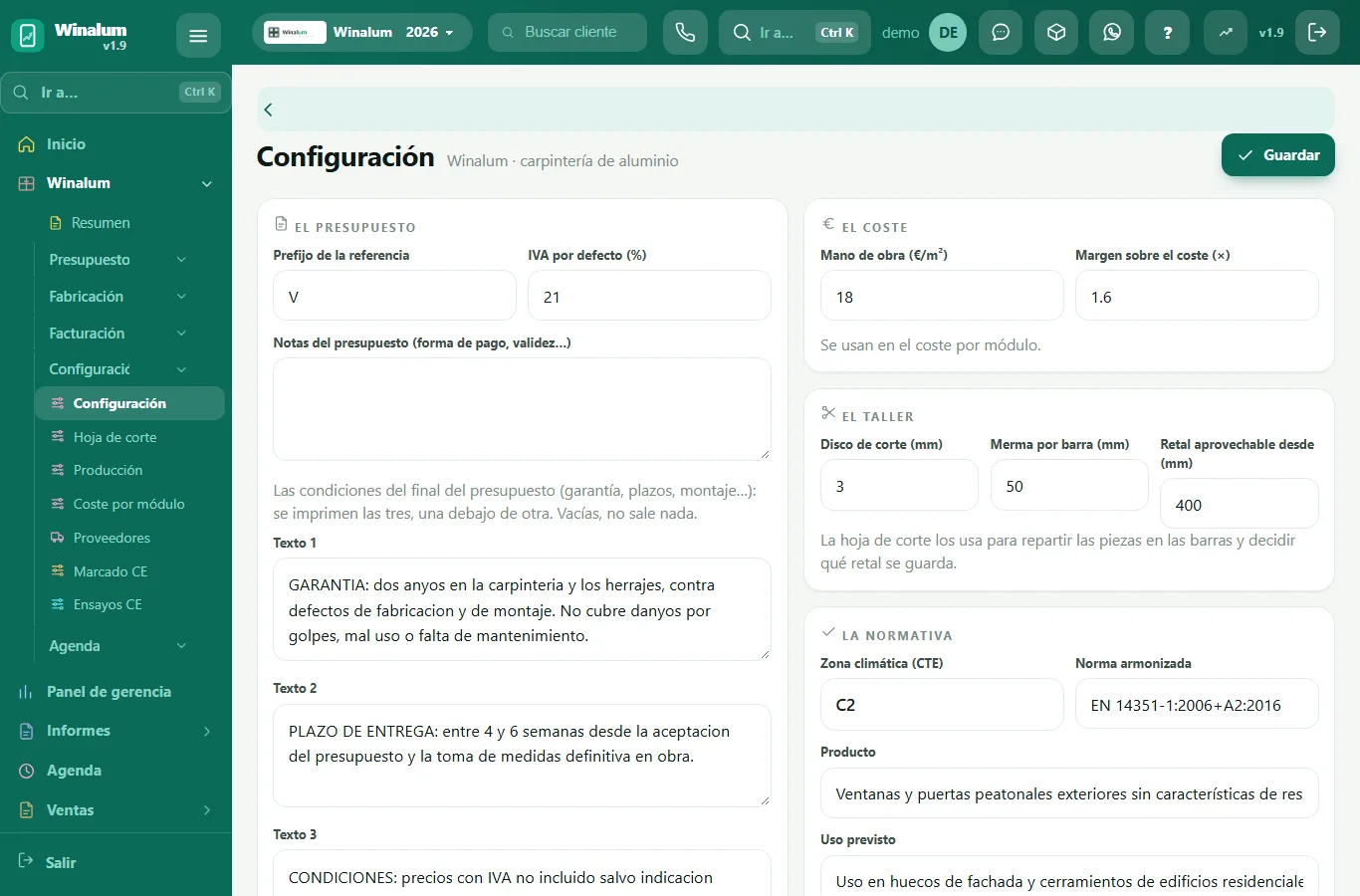 La configuració de la fusteria